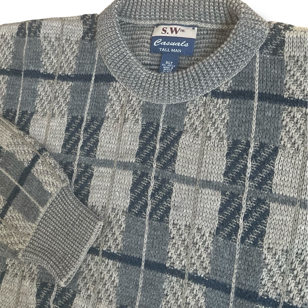 Vintage SW Casuals Sweater Tall‎ Man XLT Multicolor Plaid Old Money Grandpa Y2K